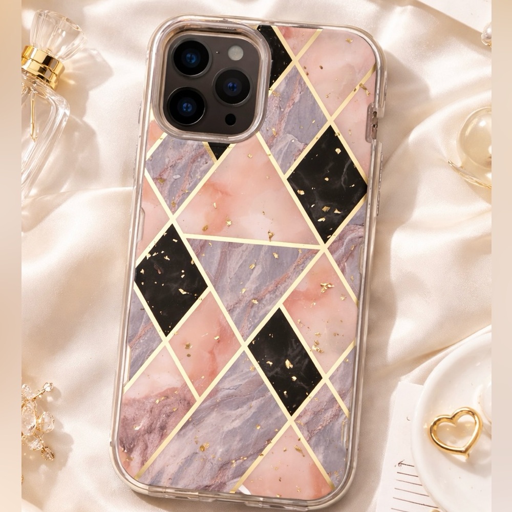 💗 Marble Geometric Gold Foil Case
